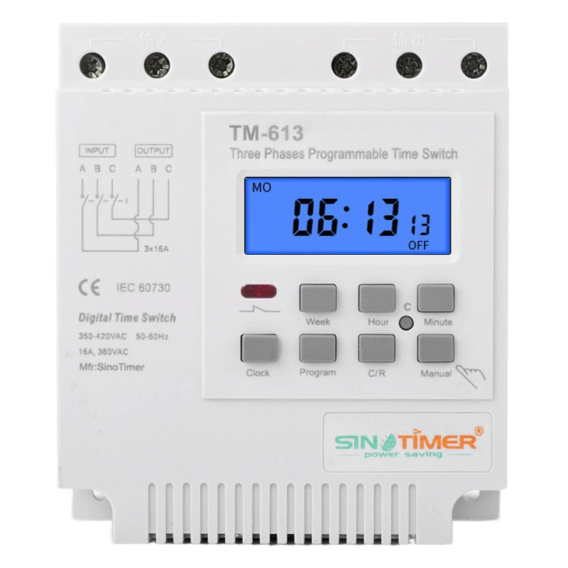 Интеллектуальный трехфазный переключатель с подсветкой TM613/переключатель управления временем микрокомпьютера/переключатель времени насоса 380 В