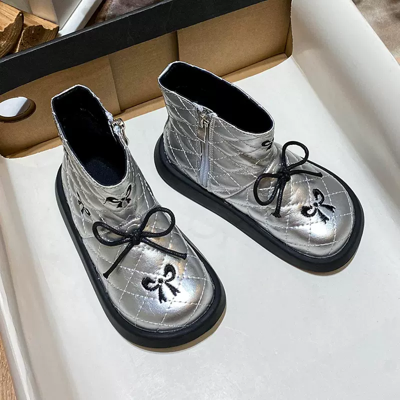 女童短靴2025秋冬季新款甜美公主靴刺绣蝴蝶结儿童单靴宝宝小皮靴