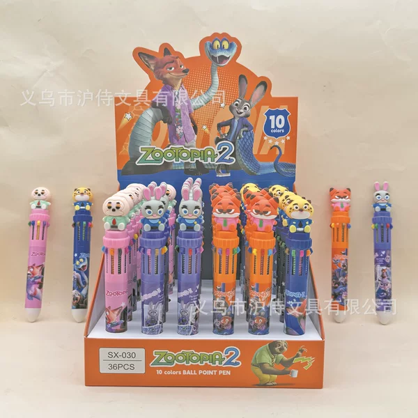 New Zootopia 2 Ballpoint Pen Student Multi-Functional One-Stroke Multi-Color Handbook Pen Kidsren's Marking Writing Pen