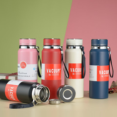 Portable Large Capacity Outdoor Sports Water Bottle Double Layer Vacuum with Handle and Sling Strap Cup 316 Stainless Steel Insulated Cup