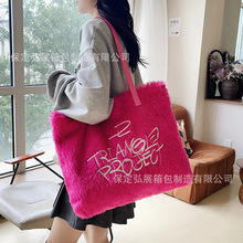 新款布包秋冬新款毛毛包仿兔毛手拎单肩大容量女士托特包绣花包
