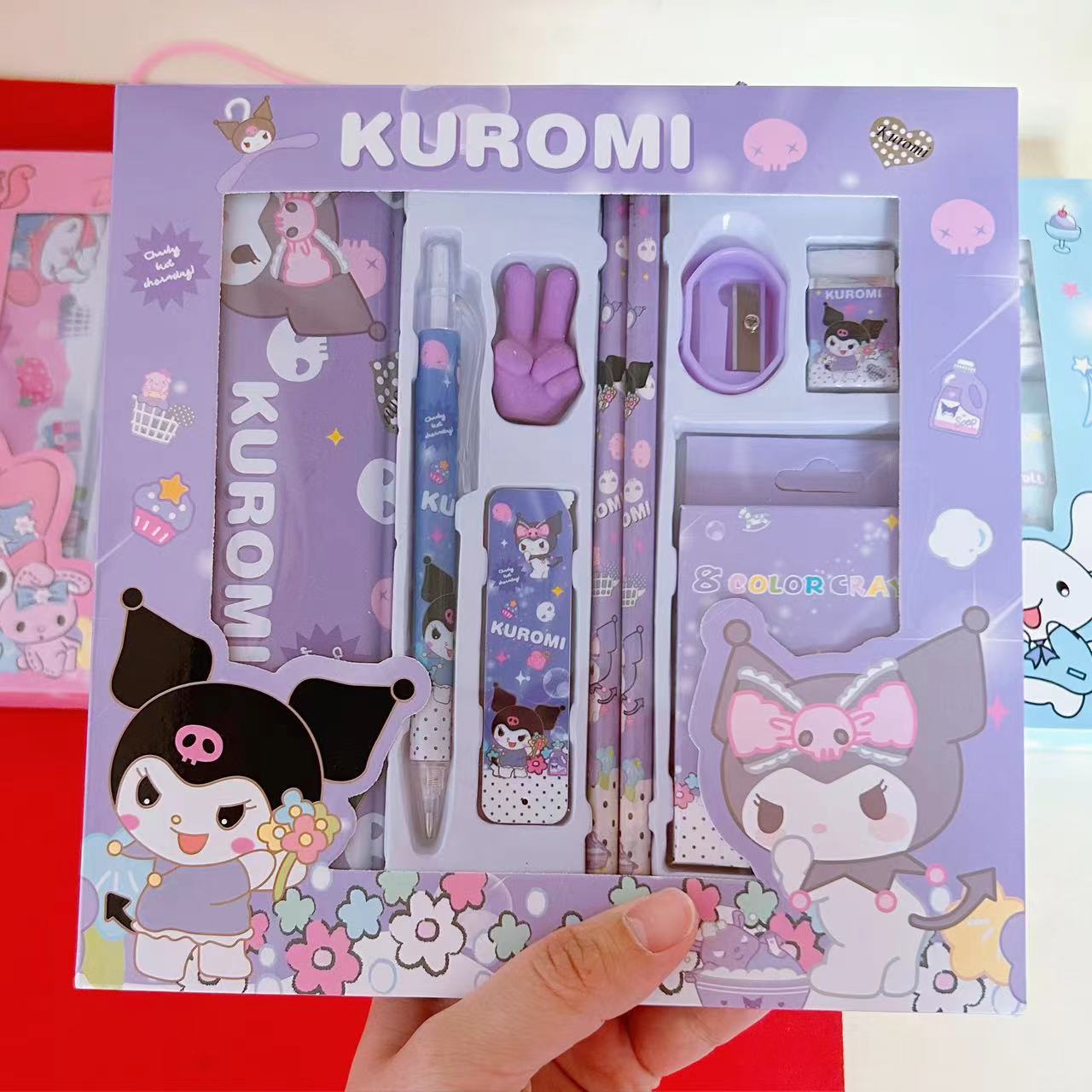 Sanrio-caja de regalo de papelería, conjunto de papelería transfronterizo, lápiz Kuromi, papelería de aprendizaje para niños, regalo de recompensa, venta al por mayor