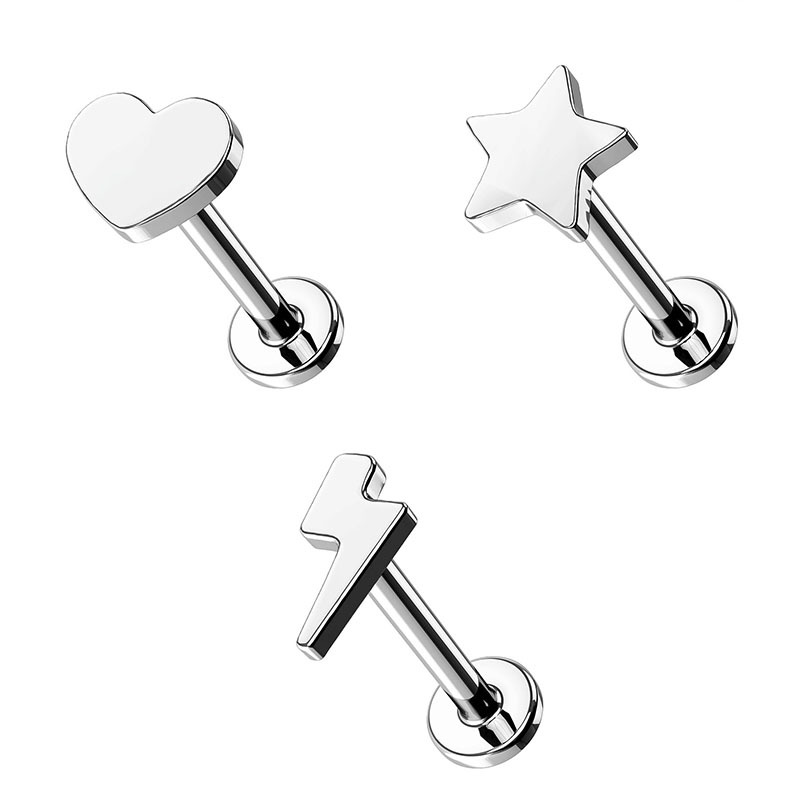 G23 Titanium Moon Stars Love Lightning Cross Fine Polishing Externally Threaded Body Piercing Accessory detail image 8