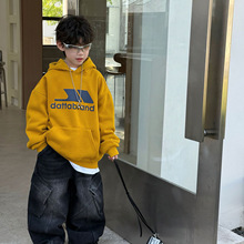 泰如2025冬季新款儿童韩版运动风连帽加绒加厚时尚卫衣男童上衣潮