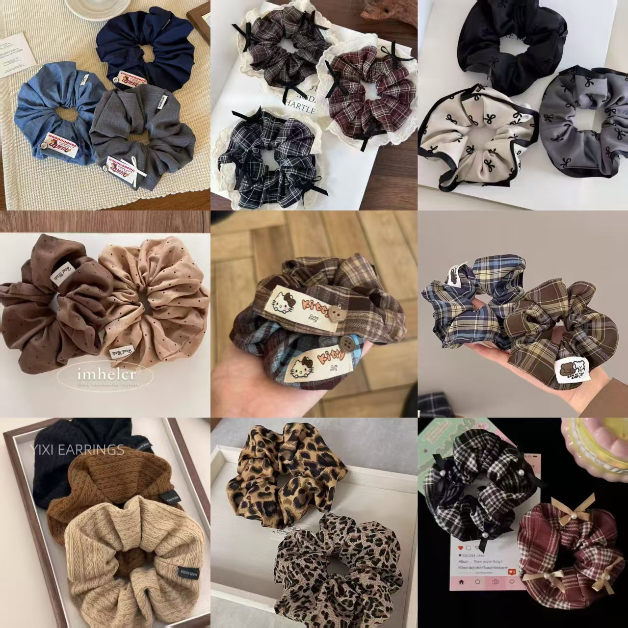 秋冬奶咖色布艺复古花纹大肠发圈女高发绳皮套头绳发饰小号发圈