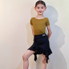 FAZ少儿拉丁舞练功服女童夏季新款练功服短袖上衣半身裙表演套装