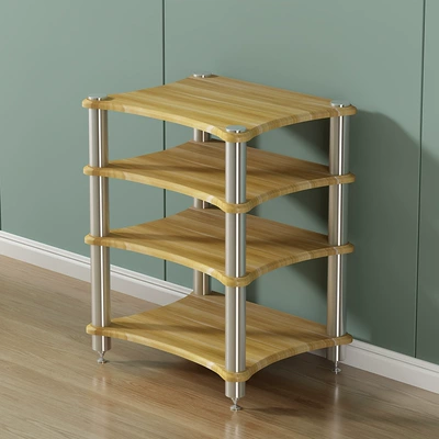 Stand, Audio Cabinet Rack with – Electric car big tripod - four-layers-of-light-walnut-color