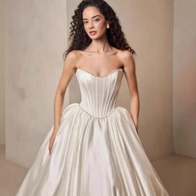 时尚抹胸婚纱礼服裙派对舞会高级感长款小拖尾长裙2025新娘出门纱