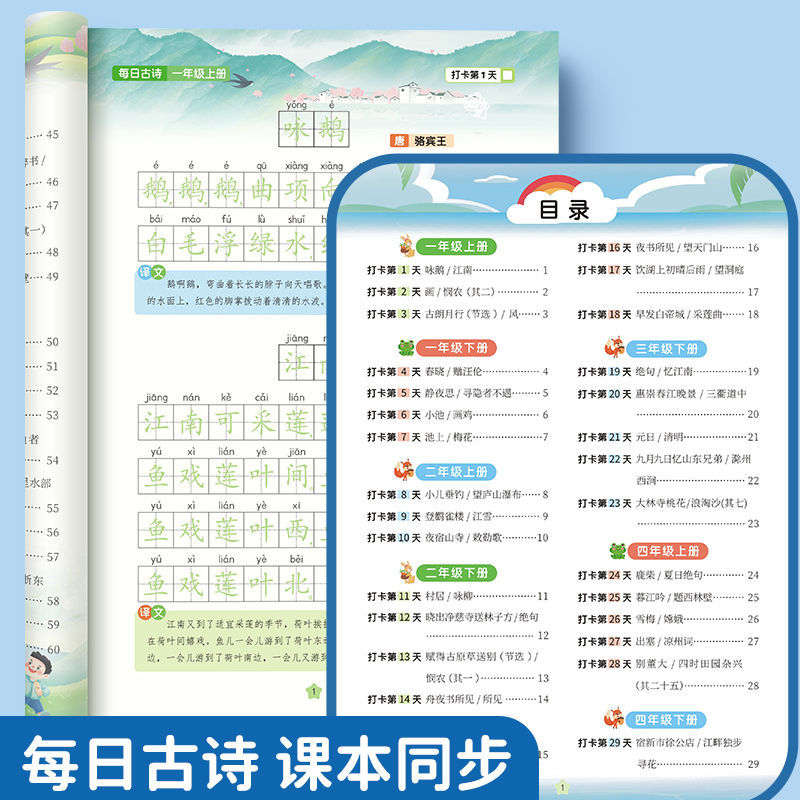 Daily practice writing book for primary school students (grades 1-6), general Chinese language synchronization, characters, words, idioms, hard pen tracing and redrawing book