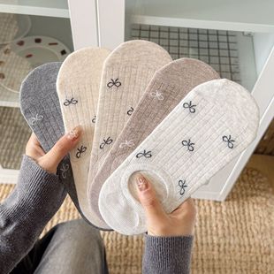 Korean Bow Socks Women's Short Socks Summer Thin Shallow Mouth Japanese Non-slip Don't Fall Down Summer Invisible Socks Boat Socks