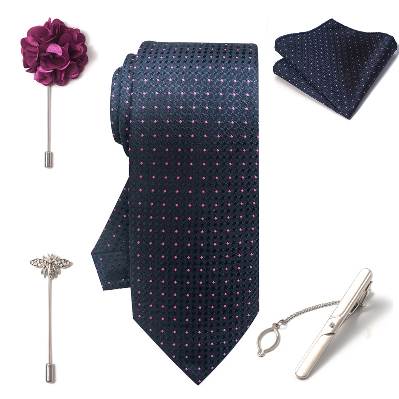 2024-es új divatos, divatos nyakkendő, üzletember, divatos tiszta színű, csíkos kesudió nyakkendő, 6 részes díszdobozban négyzet alakú sál nyakkendőkapcsos mellszett_voghion.com