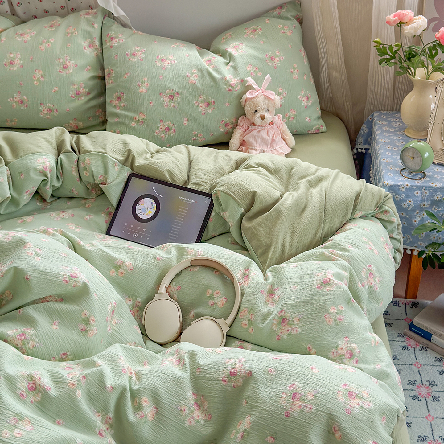 Una clase de cuatro piezas de grado materno-infantil de algodón puro de doble capa de algodón en la cama cubierta de sábanas de cama nueva cama de dormitorio Kasa San set de 4 piezas