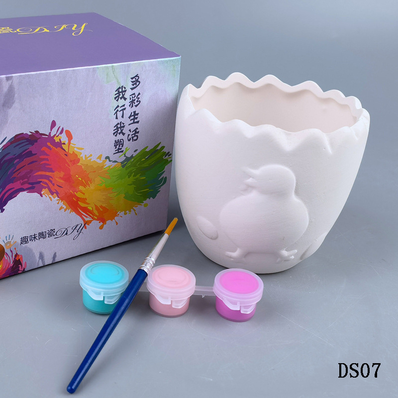 Carefully Selected Hand-Painted Flower Pots, Unglazed DIY Pots, Succulent Plants, Children's Educational Graffiti Ceramic Painting Thumb Pots, European and American Style Painted Pots
