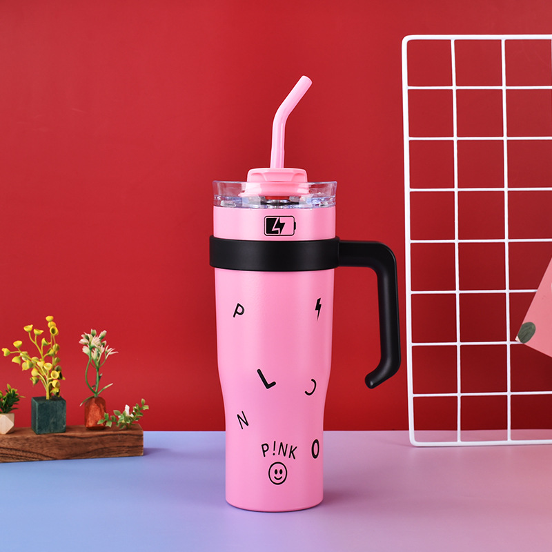BLACKPINK Big Mac 40oz taza de helado chica de aspecto alto mango taza de paja coche portátil taza de coche