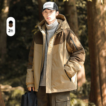 男装冬季新款韩版情侣户外撞色连帽90白鸭绒加厚抗寒羽绒服潮牌