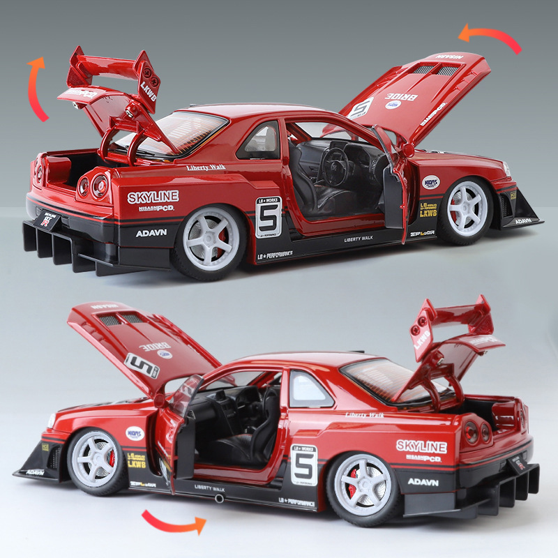 진 리 팡 1:24 니산 스카이 라인 GTR R34 합금 자동차 모델 장난감 금속 자동차 장식품