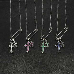 CH Chao Brand Antique Croix-style Vintage Double Cross Pin Necklace Men's and Women's Distinctive Clavicle Chain Mix and Match Internet Celebrant Style