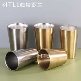 定做不锈钢304双层杯 金色水杯韩式烤肉餐厅啤酒杯户外露营咖啡杯