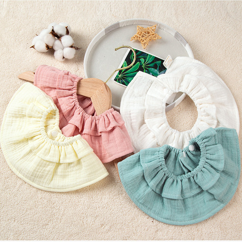 Baby crepe ruffled pure cotton gauze bib saliva napkin baby waterproof spit-up bib newborn baby bib