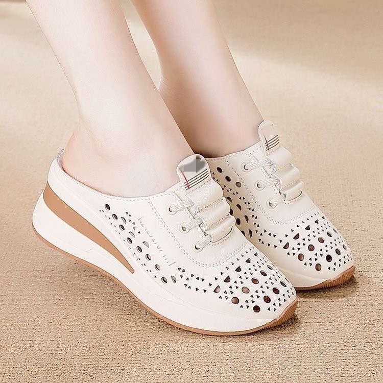 Hueco ventilador con cabeza de balde media zapatillas de mujer 06 explosión de verano tacones gruesos zapatillas de balde ligeras y cómodas para mujeres image 1