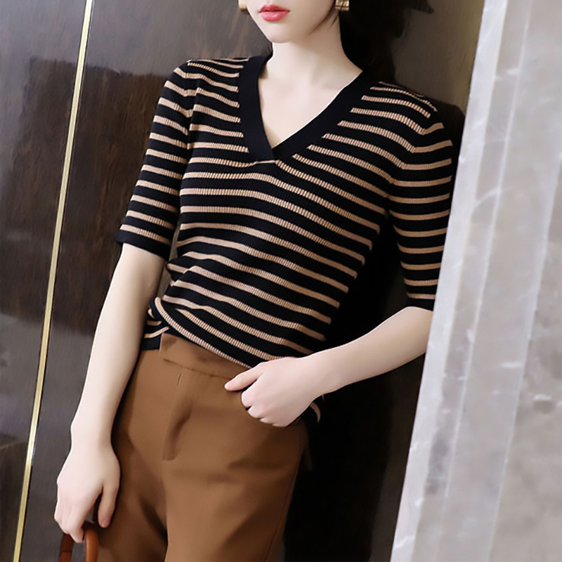 F9238 1720K ÁO THUN NỮ HANTDC ÁO LEN DÁNG ÔM BODY GỢI CẢM SEXY MÙA HÈ CỔ CHỮ V THỜI TRANG NỮ G05 SẢN PHẨM MỚI