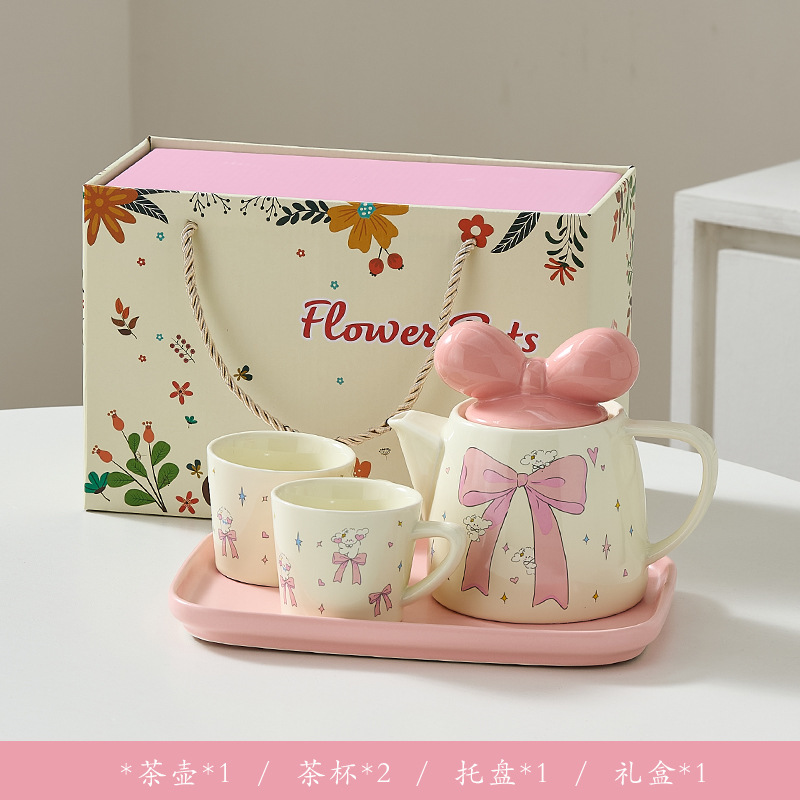 Juego de té de cerámica Tetera de flores de kung fu para niñas, hervidor de agua frío con filtro resistente al calor lindo, taza de agua iNS, tetera