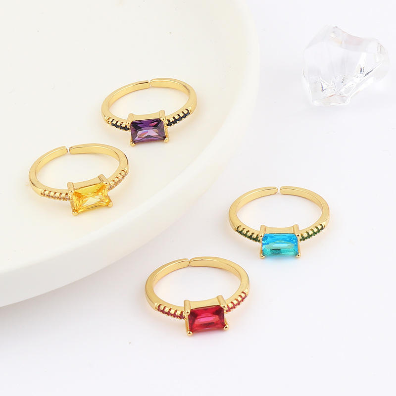 Fashion Square Copper Open Ring Inlay Zircon Copper Rings