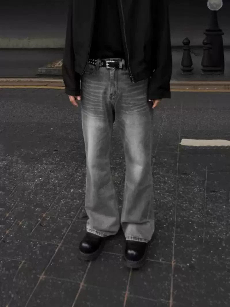 Парижские джинсы Bootcut ретро выстланные светло-серые микро-раскройные джинсы винтажные повседневные брюки чистая посадка