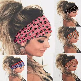 Headscarf Summer Women's European and American 2025 New Sports Yoga Printed Elastic Wide-Brimmed Wash Headband