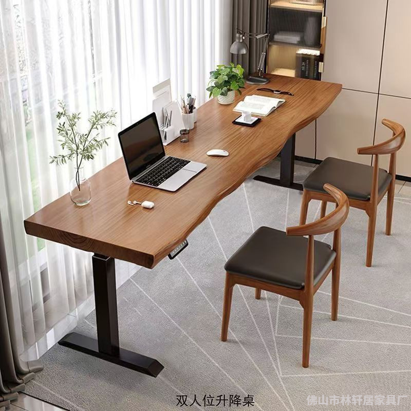 Solid Wood Electric Height-Adjustable Desk, Large Wooden Board Desk, Nordic Study Desk, Office Computer Desk, Standing Work Desk