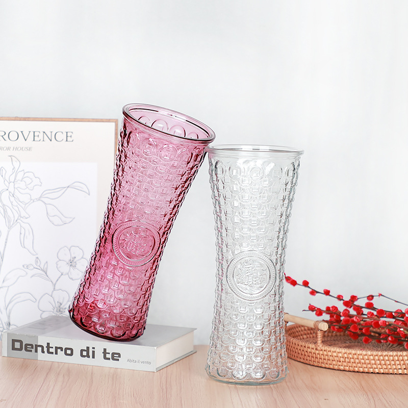 Moderno minimalista extra grande florero rojo ins estilo flor seca engrosada florero de vidrio decoración de la sala de estar