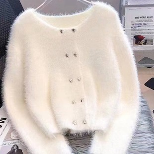 New soft glutinous faux mink velvet short sweater sweater coat lazy style cardigan autumn and winter chubby girl plus size women's clothing