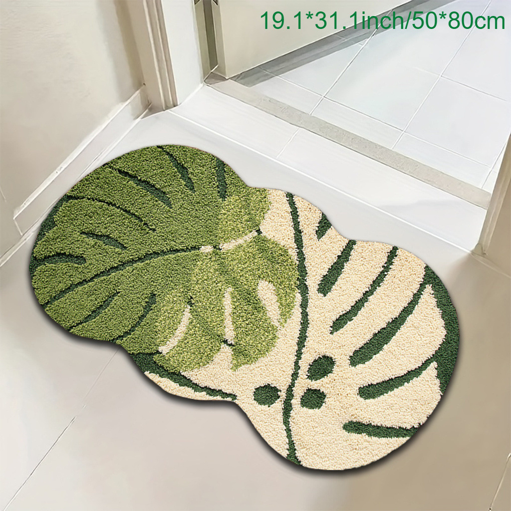 简约高级感树叶浴室仿羊绒地垫防滑耐脏耐磨垫易打理装饰入户门地