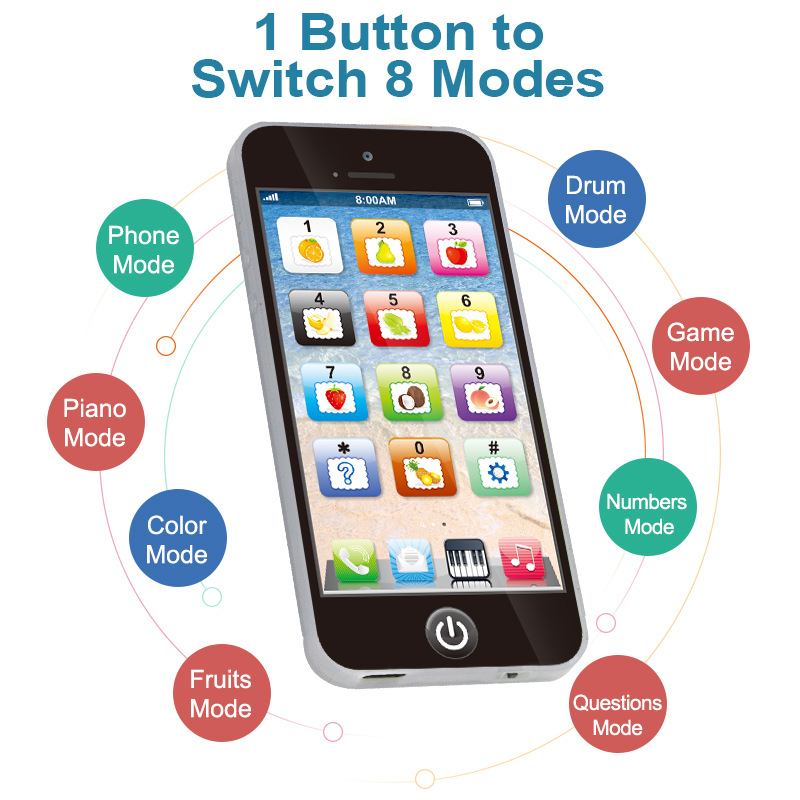 Yphone inglés simulación de música aprendizaje juguete ligero teléfono móvil historia máquina educación temprana juguete teléfono móvil con cable USB