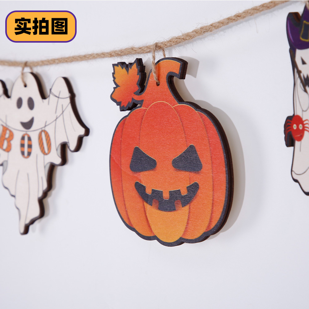 Decoración de Halloween, pequeño cartel de madera colgante, adorno DIY, bandera decorativa, decoración colgante de madera con diseño de calabaza y fantasma de dibujos animados para fiesta de Halloween.
