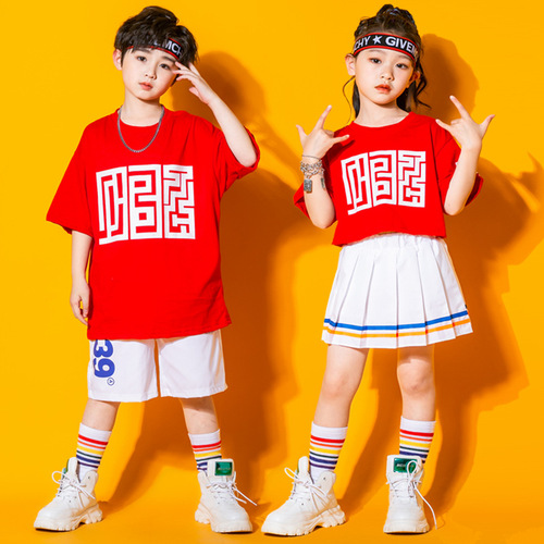 Children boys girls rapper singer  street hiphop dance outfits for kids cheerleading  jazz dance costumes children private street dance tide groups chorus suits 