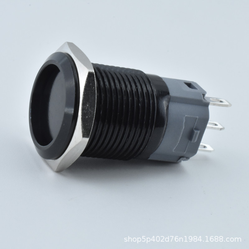 金属按钮开关16MM平头黑色环形金属铝氧化复位环形带灯防水IP65型