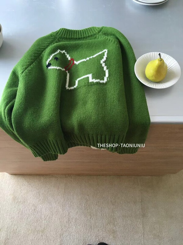 复古设计感卡通小狗圆领双拉链毛衣外套女秋冬宽松减龄针织开衫|undefined