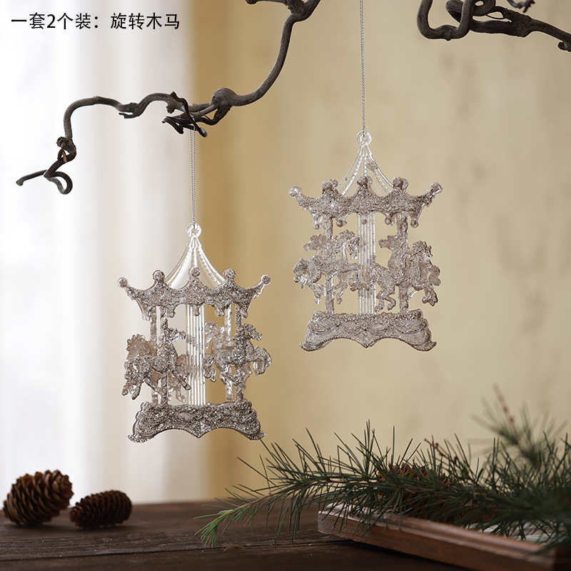 Buscando madera, árbol de Navidad transfronterizo, colgante de acrílico, campana, carruaje de calabaza, carrusel, colgante decorativo de bailarina