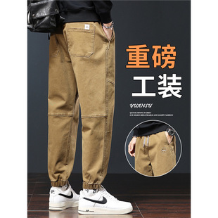 Trendy Retro Pure Cotton Casual Pants for Men, Spring and Autumn New Style, Jogger Loose Outdoor American Workwear Long Trousers for Men