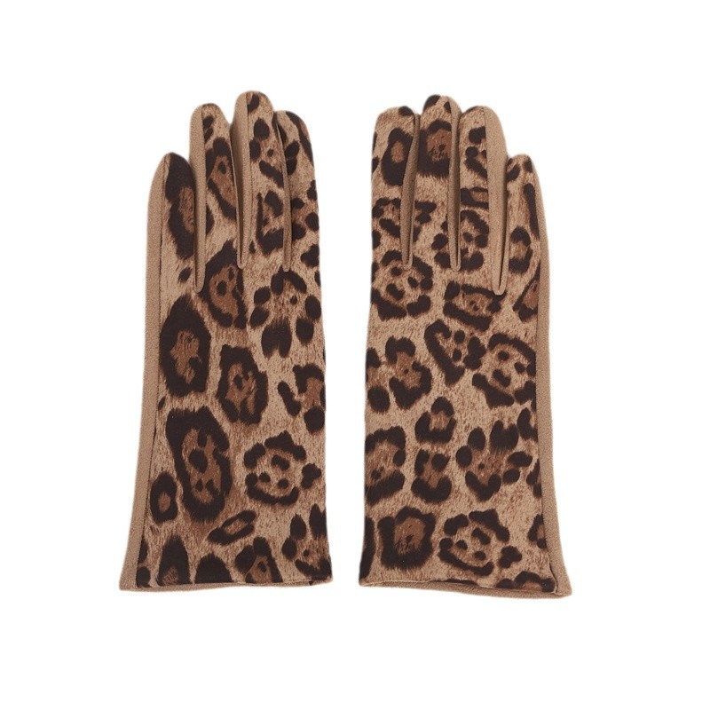 Europa y América leopardo estampado guantes de seda mujeres ins estilo de diseño de moda buena combinación de guantes de conducción de ciclismo más grueso
