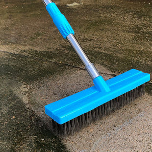 Qx Floor Brush Hard Bristle Cement Floor Moss Sweeper Stainless Steel Wire Long Handle Outdoor Courtyard Decontamination Outdoor Cleaning Tool