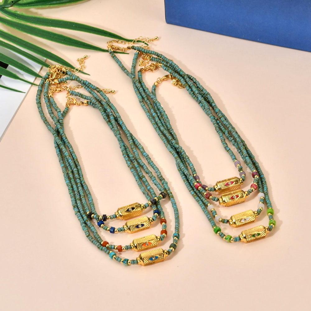 Women'S Gender Ethnic Style Solid Color Turquoise Beaded Plating Necklace