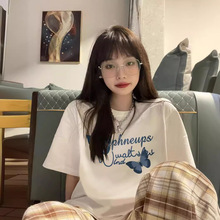 美式复古oversize圆领T恤女夏季新款休闲卡通印花高街百搭ins潮女