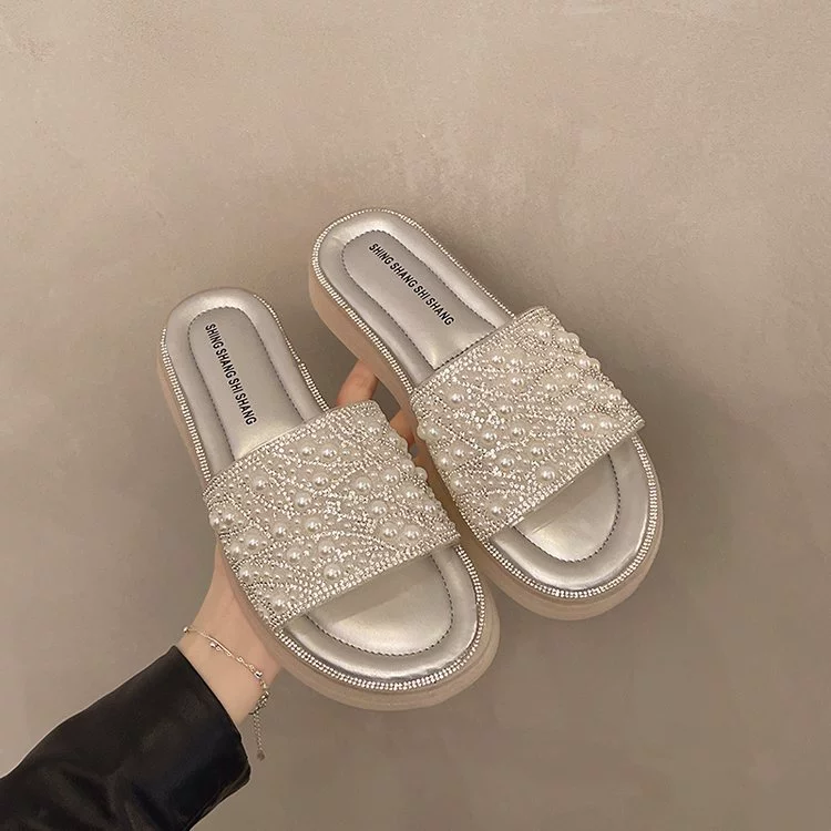 Тапочки женские летние носки 2025 новые стразы с толстым дном