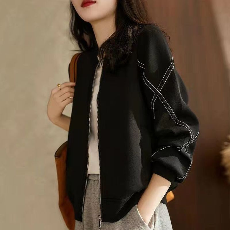 Hong Kong Style Baseball Jacket Black Coat for Women Plus Size Slimming Women's Clothing 2026 Autumn New Cardigan Zipper Jacket