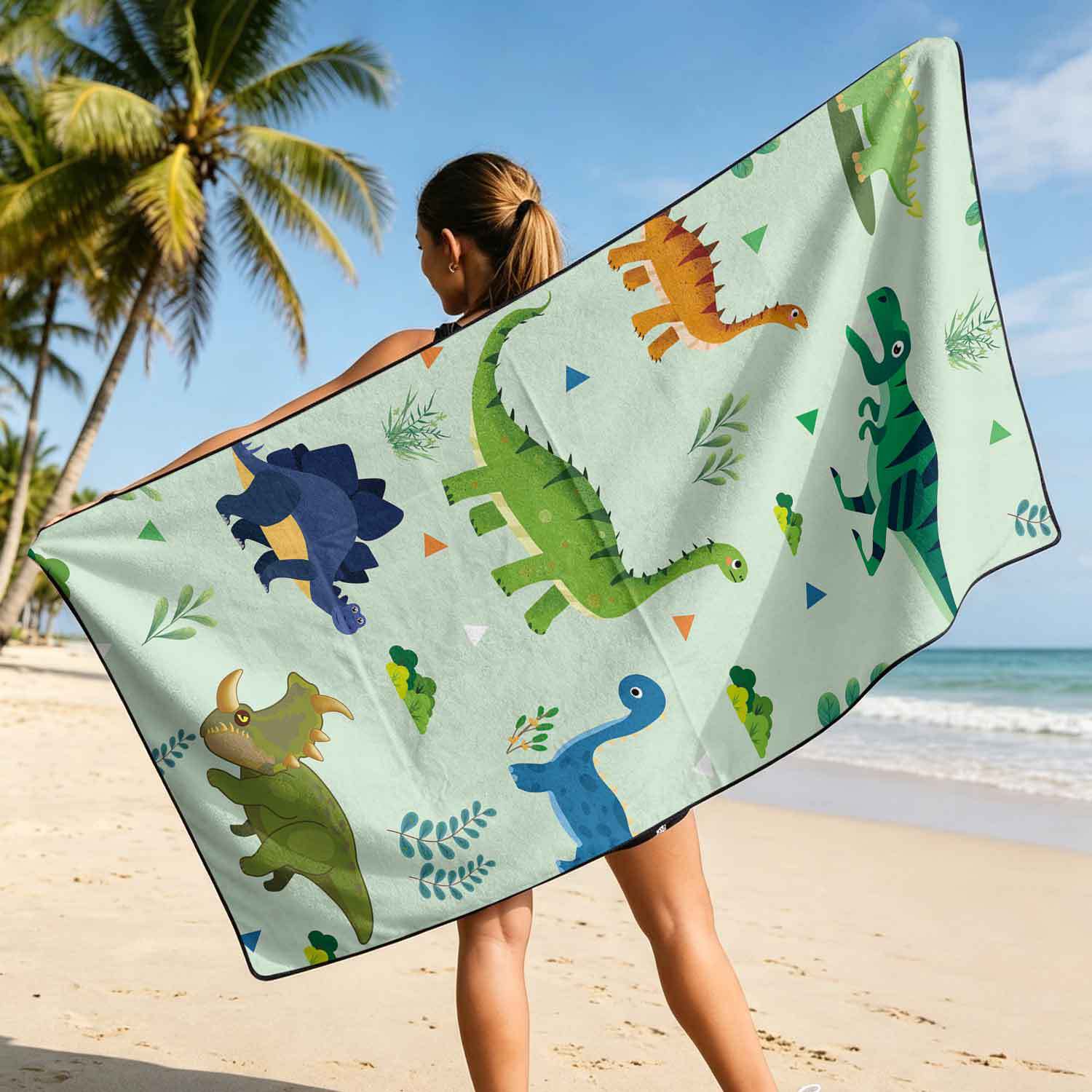 Printed bath towel and car seat cover 2-in-1, ultra-fine fiber outdoor beach and car dual-use universal seat cushion