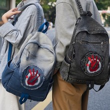 原创自制hellokitty牛仔拼色双肩包Hello甜美可爱百搭书 包大学生