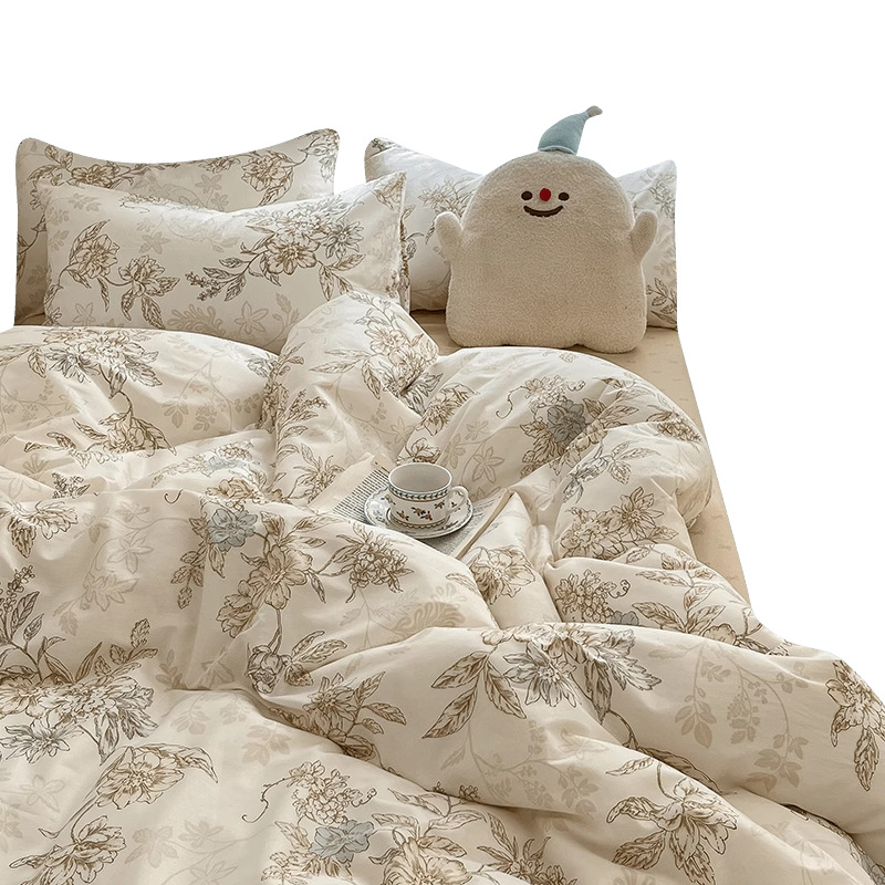 Cama de estilo pastoral de algodón de cuatro piezas de algodón puro invierno 2024 sábanas nuevas fundas de edredón sábana ropa de cama de dormitorio