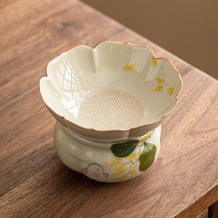 Manufacturer's Hand-Painted Golden Guiyue Rabbit Tea Leakage Set Tea Filter Tea Separator Ceramic Tea Water Separation Filter Tea Set Accessories